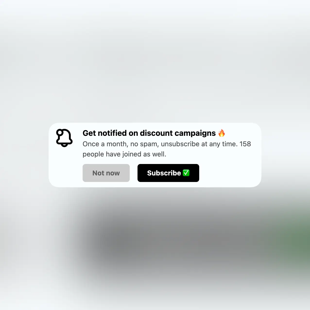 Captura de tela do exemplo de widget de prompt do aplicativo para os usuários se inscreverem